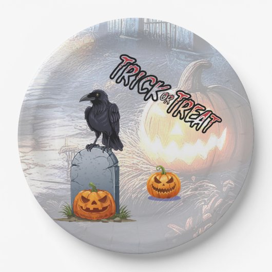 Halloween Kerkhof Papieren Bordje (Voorkant)