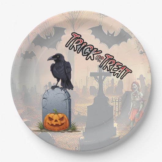Halloween Kerkhof Papieren Bordje (Voorkant)