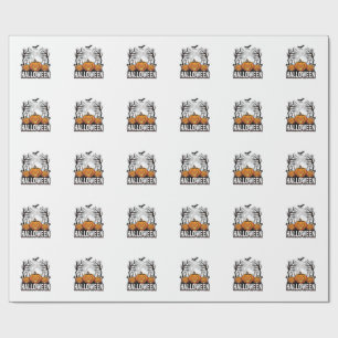 Halloween Kerkhof Pompoen Vintage Gravure Ontwerp Cadeaupapier