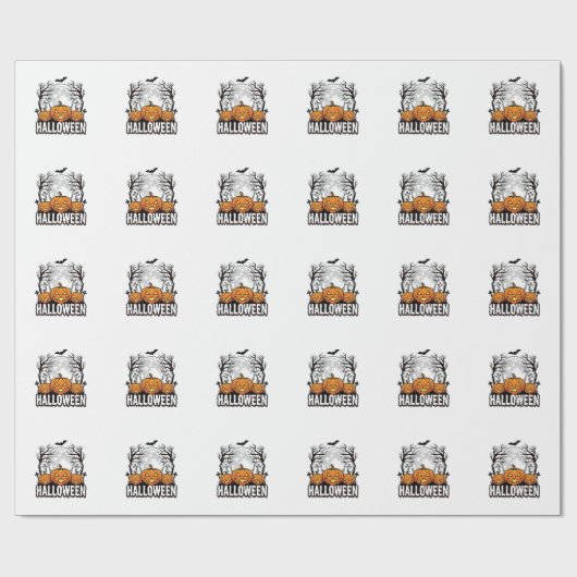 Halloween Kerkhof Pompoen Vintage Gravure Ontwerp Cadeaupapier (Vlak)