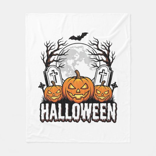 Halloween Kerkhof Pompoen Vintage Gravure Ontwerp Fleece Deken (Voorkant)