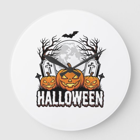 Halloween Kerkhof Pompoen Vintage Gravure Ontwerp Grote Klok (Voorkant)