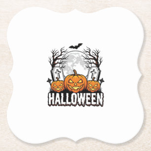 Halloween Kerkhof Pompoen Vintage Gravure Ontwerp Kartonnen Onderzetters