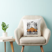 Halloween Kerkhof Pompoen Vintage Gravure Ontwerp Kussen (Stoel)