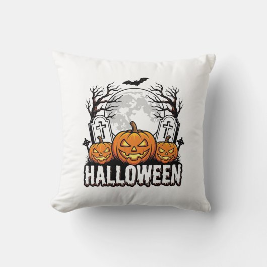 Halloween Kerkhof Pompoen Vintage Gravure Ontwerp Kussen (Voorkant)