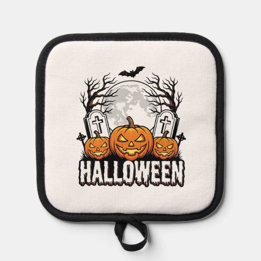 Halloween Kerkhof Pompoen Vintage Gravure Ontwerp Pannenlap (Voorkant)
