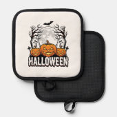 Halloween Kerkhof Pompoen Vintage Gravure Ontwerp Pannenlap (Voorkant / Achterkant)