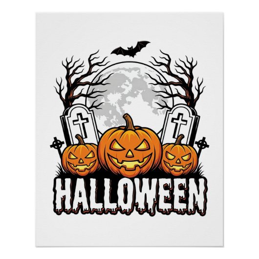 Halloween Kerkhof Pompoen Vintage Gravure Ontwerp Perfect Poster (Voorkant)