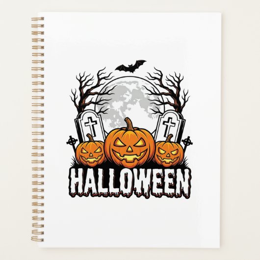 Halloween Kerkhof Pompoen Vintage Gravure Ontwerp Planner (Voorkant)