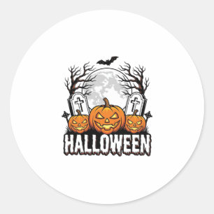 Halloween Kerkhof Pompoen Vintage Gravure Ontwerp Ronde Sticker