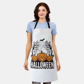 Halloween Kerkhof Pompoen Vintage Gravure Ontwerp Schort (Gedragen)