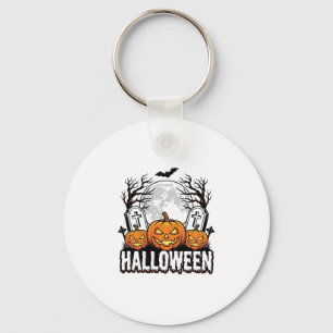 Halloween Kerkhof Pompoen Vintage Gravure Ontwerp Sleutelhanger