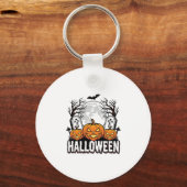 Halloween Kerkhof Pompoen Vintage Gravure Ontwerp Sleutelhanger (Voorkant)