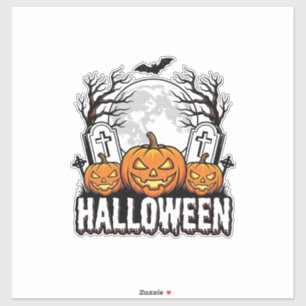 Halloween Kerkhof Pompoen Vintage Gravure Ontwerp Sticker