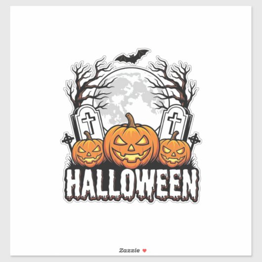 Halloween Kerkhof Pompoen Vintage Gravure Ontwerp Sticker (Vel)
