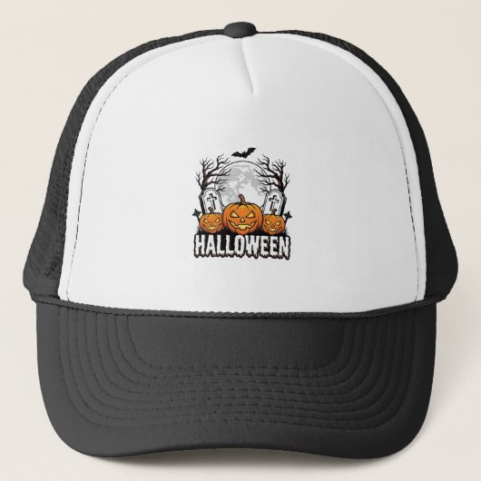 Halloween Kerkhof Pompoen Vintage Gravure Ontwerp Trucker Pet (Voorkant)