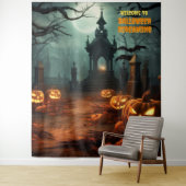 Halloween kerkhof scène hangende achtergrond wandkleed (In situ)
