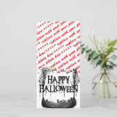 Halloween Kerkhof Scene Silhouet Feestdagenkaart (Staand voorkant)