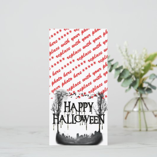 Halloween Kerkhof Scene Silhouet Feestdagenkaart (Staand voorkant)