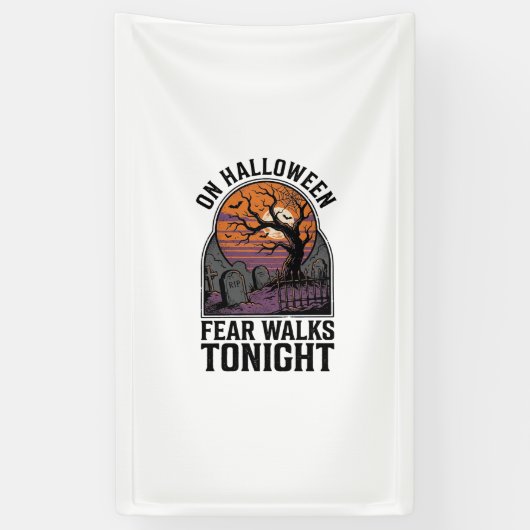 Halloween Kerkhof Zonsondergang Vintage Griezels B Spandoek (Verticaal)