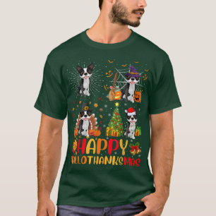 Halloween Kerstfeest Funny Boston Terrier Dog Hall T-shirt