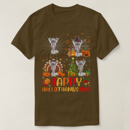 Halloween Kerstfeest Funny Chinese Crested Dog Hal T-shirt (Design voorkant)