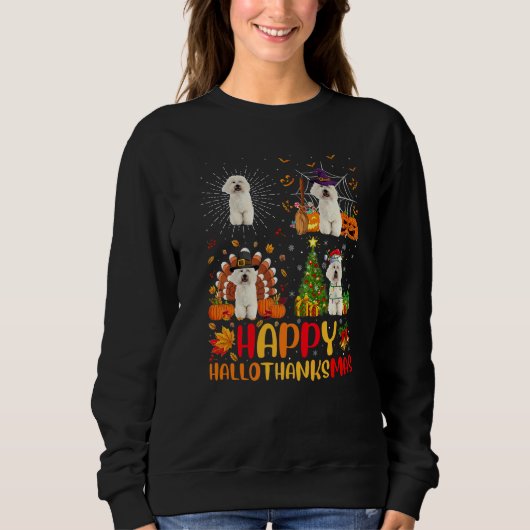 Halloween Kerstmis Bichon Frise Hond Hallothanksm Trui (Voorkant)