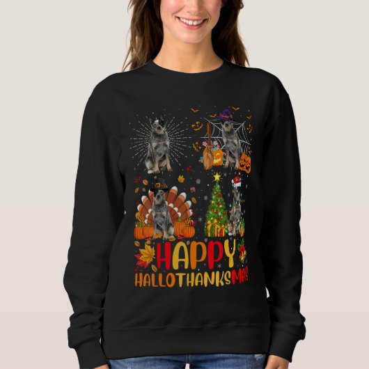 Halloween Kerstmis Blue Heeler Hond Hallothanksma Trui (Voorkant)