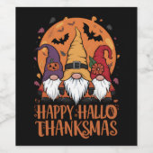 Halloween Kerstmis Gelukkig HalloBedanktMas Gnomen Wijn Etiket (Enkel label)