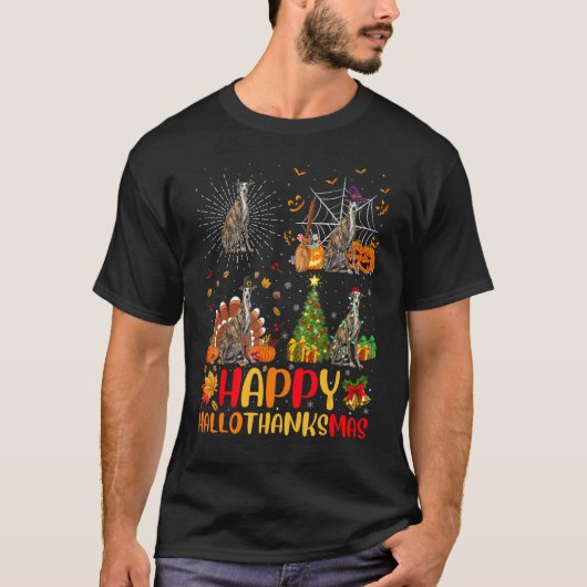 Halloween Kerstmis Greyhound Hond Hallothanksmas T-shirt (Voorkant)