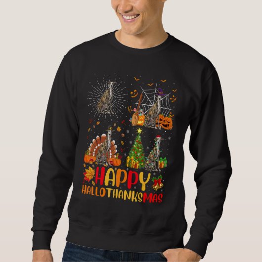 Halloween Kerstmis Greyhound Hond Hallothanksmas Trui (Voorkant)