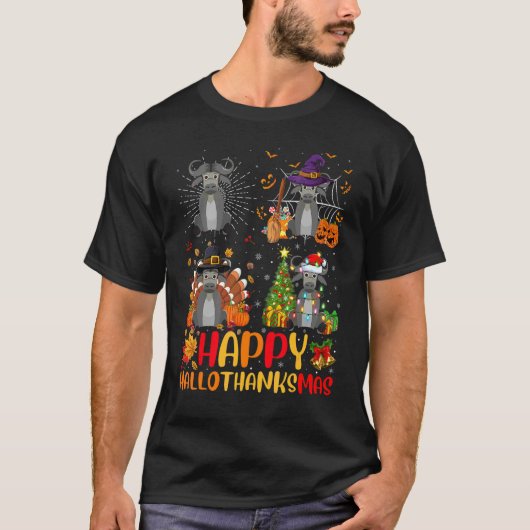Halloween Kerstmis Waterbuffel Hallothanksmas T-shirt (Voorkant)