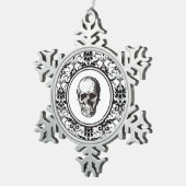 HALLOWEEN KERSTMIS Zwart Damast Patroon Schedel Tin Sneeuwvlok Ornament (Rechts)