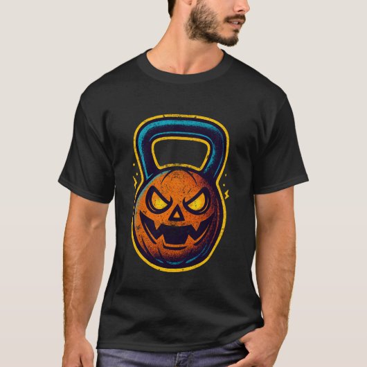 Halloween Kettlebell Jack-o'-Lantern Old School 90 T-shirt (Voorkant)