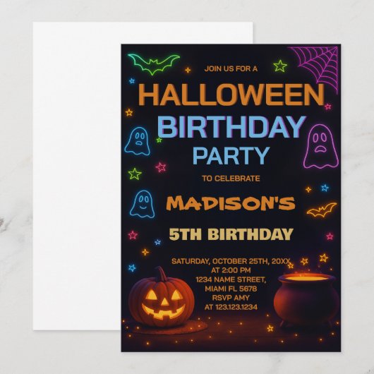 Halloween Kids Birthday Invitation Kaart (Voorkant / Achterkant)