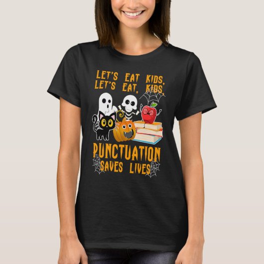 Halloween Kids Lets Eat Punctuation Saves Lives Co T-shirt (Voorkant)