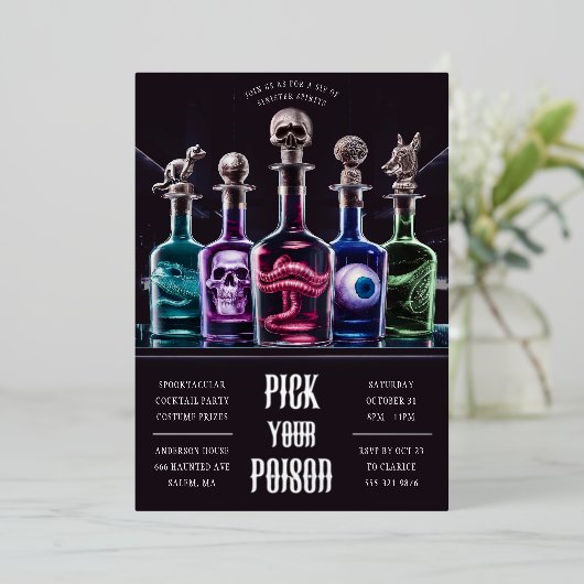 Halloween Kies Uw Vergif Custom Folie Uitnodiging (Staand Voorkant)