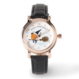 Halloween Kijk Heks Pompoen Vliegende Bezem Horloge