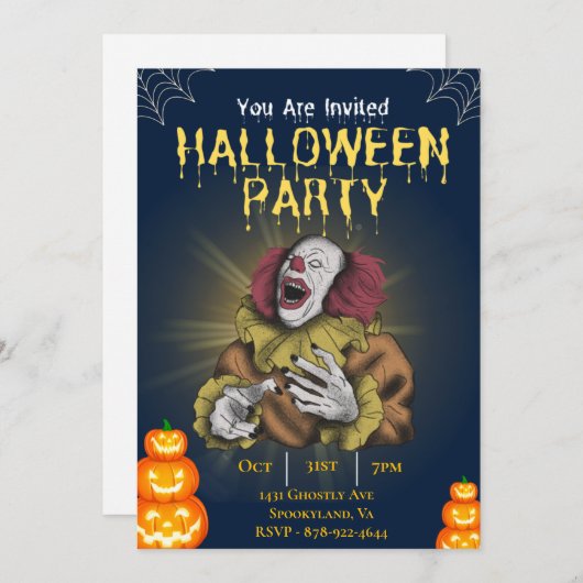 Halloween Killer Clown Invitation Kaart (Voorkant / Achterkant)