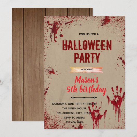 Halloween killer party uitnodiging (Voorkant / Achterkant)