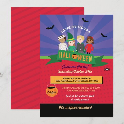 Halloween Kind Kostuum Pumpkin Party Uitnodigen Kaart (Voorkant / Achterkant)