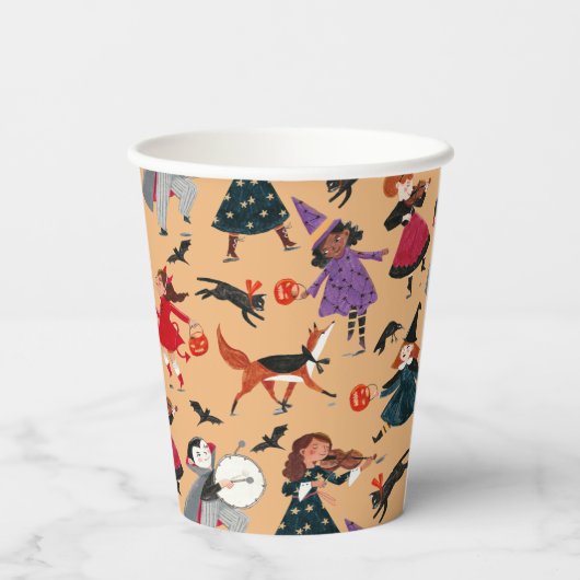 Halloween kinder all-over print oranje papieren bekers (Achterkant)