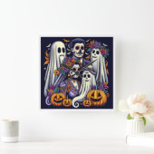 Halloween Kinder Avontuur - Kleurrijk Ontwerp Vierkante Klok (Huis)