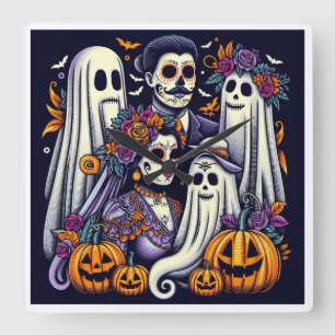 Halloween Kinder Avontuur - Kleurrijk  Ontwerp Vierkante Klok
