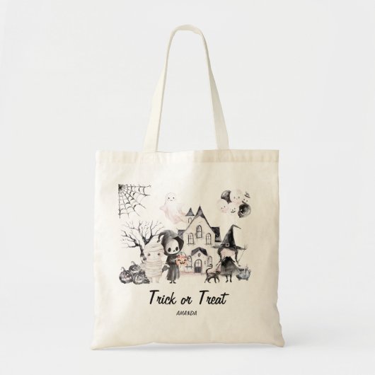 Halloween Kinder Behandel Canvas tas | waterverf b (Voorkant)