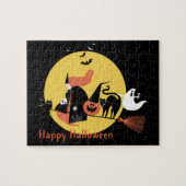Halloween Kinder Black Scary Cartoon Moon Witch Cu Legpuzzel (Horizontaal)