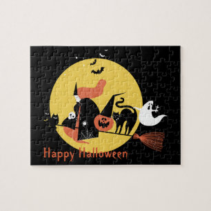 Halloween Kinder Black Scary Cartoon Moon Witch Cu Legpuzzel