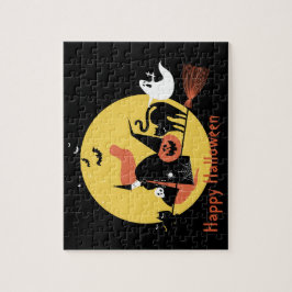 Halloween Kinder Black Scary Cartoon Moon Witch Cu Legpuzzel