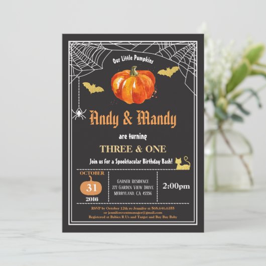 Halloween kinder broers en zussen kaart (Staand voorkant)