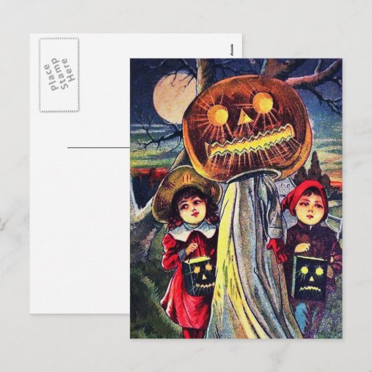  Halloween kinder en pompoen briefkaart (Voorkant / Achterkant)
